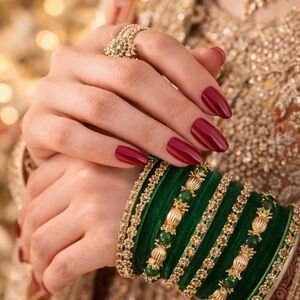 1.5 Dozen Green Velvet Glass & Handmade Flower Bangles – Size 2.6 | New Wedding